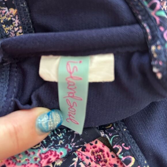 Island Soul Navy Blue Multi Macrame High Neck Tankini Swim Top Size Small - Picture 7 of 7